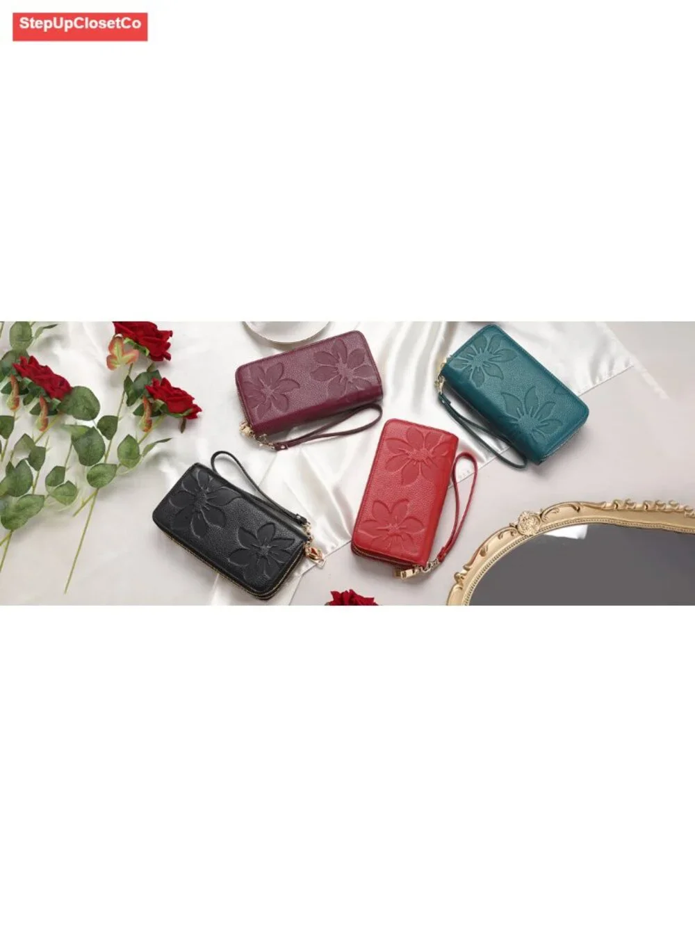 Genuine Leather RFID Blocking Wristlet Wallet with Detachable Wrist Strap
